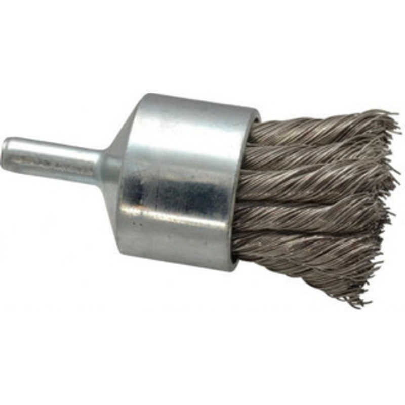 Weiler Abrasives 1-1/8 Diam Stainless Steel Knotted End Brush 7/8 Trim Length, 1/4 Shank Diam, 22,000 Max RPM 90325 – 00463034