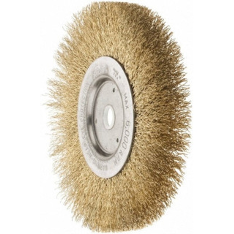 Weiler Abrasives 6 OD, 5/8 Arbor Hole, Crimped Brass Wheel Brush 1/2 Face Width, 1-1/16 Trim Length, 0.0118 Filament Diam, 6,000 RPM 01475 – 75843607