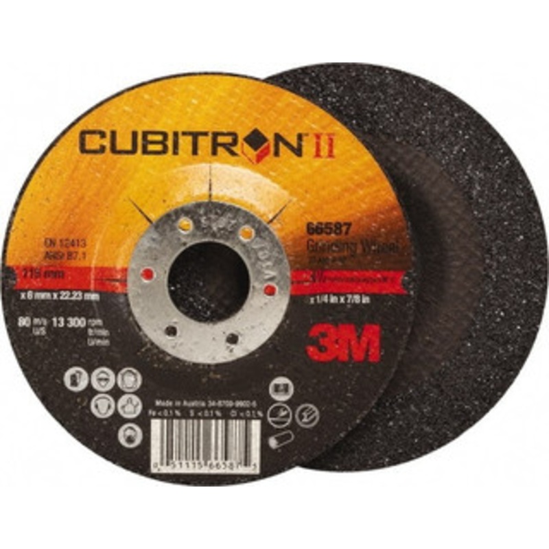 3M 36 Grit, 4-1/2 Wheel Diam, 1/4 Wheel Thickness, 7/8 Arbor Hole, Type 27 Depressed Center Wheel Ceramic, Resinoid Bond, 13,300 Max RPM, Compatible with Angle Grinder 00051115784668 – 81680167