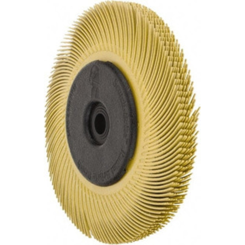 3M 6 Diam, 7/16 Max Face Width, Plain Hole Radial Bristle Brush 80 Grit, Medium Grade, 6,000 Max RPM, Yellow 7100138300 – 92288158