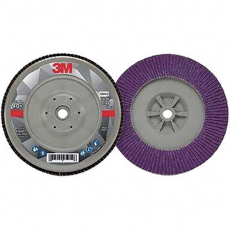 3M 7 5/8-11 Center Hole Type 29 Ceramic Flap Disc Coarse Grade, Coated, Arbor Attachment, Plastic Backing, 8,600 RPM 7100178192 – 11029790