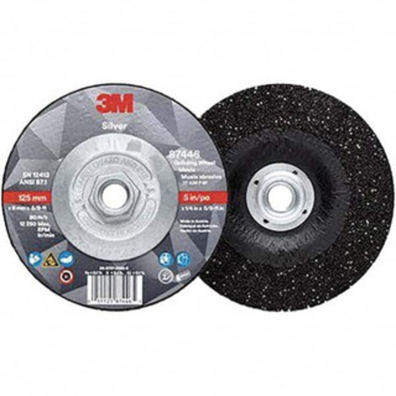 3M Depressed-Center Wheels, Wheel Diameter (Inch): 5, Wheel Thickness (Decimal Inch): 0.2500, Grade: Coarse/Extra Coarse, Hole Size (Inch): 5/8, Connector Type: Eyelet, Wheel Type Number: Type 27 7010412149 – 46518650
