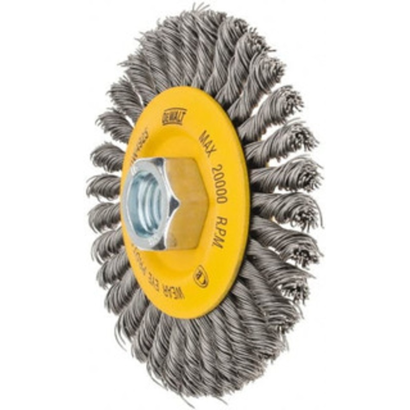 DeWALT 4 OD, 5/8-11 Arbor Hole, Stringer Bead Steel Wheel Brush 3/8 Face Width, 7/8 Trim Length, 0.02 Filament Diam, 20,000 RPM DW4925B – 70873906