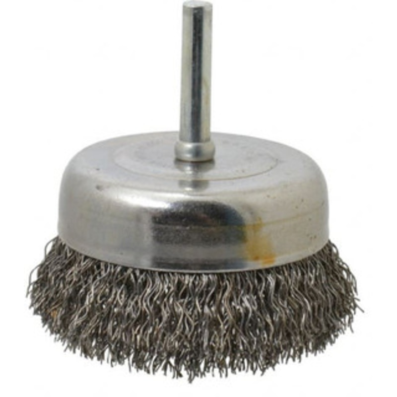Made in USA 2-3/4 Diam 1/4 Shank Steel Fill Cup Brush Crimped Wire, 0.014 Wire Diam, 7/8 Trim, 13,000 Max RPM PB33210 – 03541281