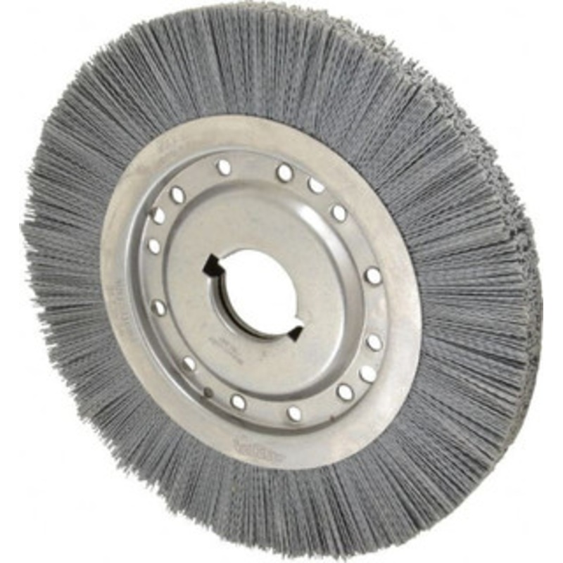 Osborn 12 OD, 2 Arbor Hole, Crimped Nylon Wheel Brush 1 Face Width, 2-1/8 Trim Length, 3,000 RPM 0002242200 – 06081129