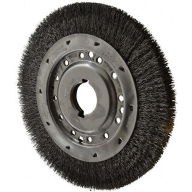 Osborn 12 OD, 2 Arbor Hole, Crimped Steel Wheel Brush 1-1/4 Face Width, 1-7/8 Trim Length, 0.02 Filament Diam, 3,000 RPM 0002244500 – 06081343