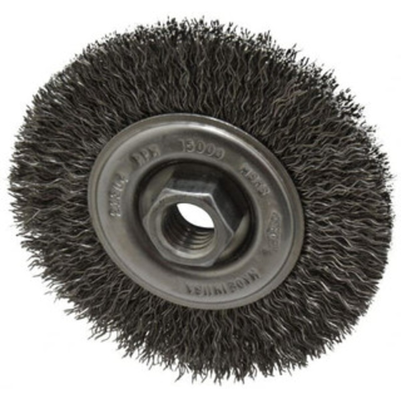 Osborn 4 OD, 5/8-11 Arbor Hole, Crimped Steel Wheel Brush 1/2 Face Width, 0.014 Filament Diam, 15,000 RPM 0002141800 – 06082556