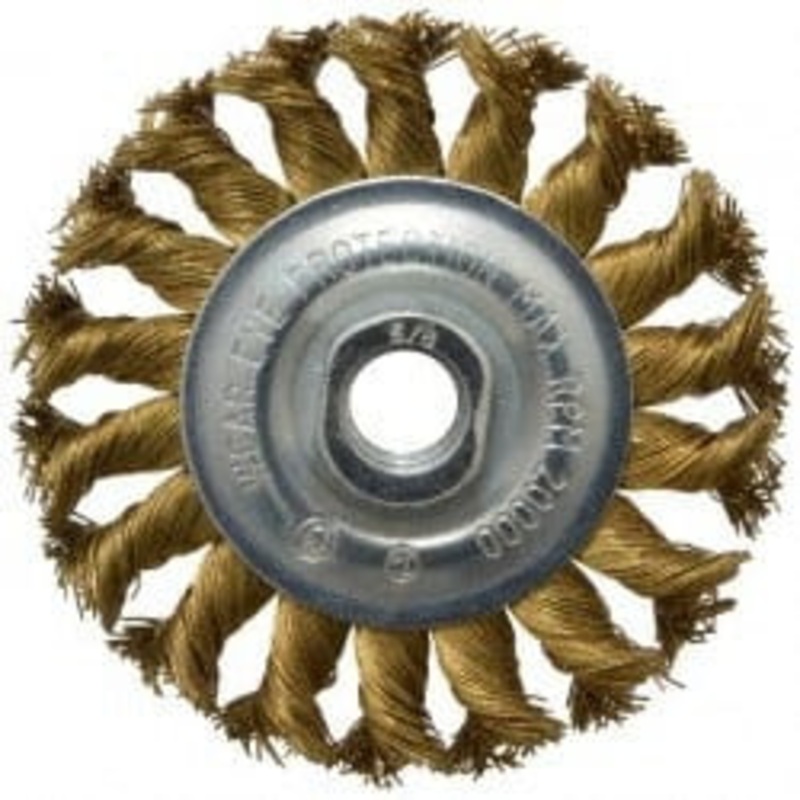 Value Collection 4 OD, 5/8-11 Arbor Hole, Knotted Brass Wheel Brush 1/2 Face Width, 7/8 Trim Length, 0.02 Filament Diam, 20,000 RPM 1510058350 – 74038472