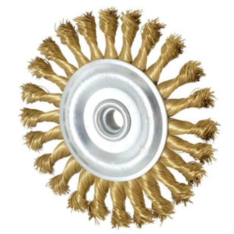 Value Collection 6 OD, 5/8-11 Arbor Hole, Knotted Brass Wheel Brush 5/8 Face Width, 1-1/4 Trim Length, 0.02 Filament Diam, 9,000 RPM 1515058350 – 74038480
