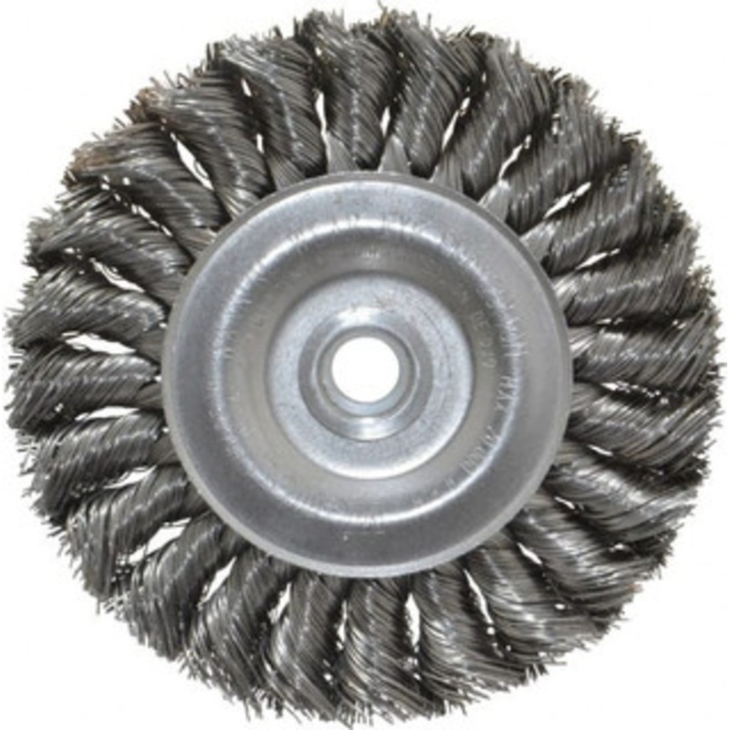 Weiler Abrasives 4 OD, 1/2 Arbor Hole, Knotted Steel Wheel Brush 1/2 Face Width, 7/8 Trim Length, 0.014 Filament Diam, 20,000 RPM 94632 – 03597077