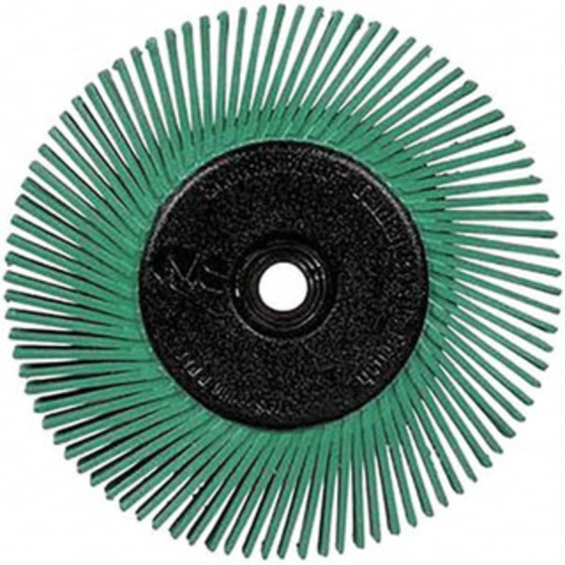 3M 6 Diam, 1/2 Max Face Width, Plain Hole Radial Bristle Brush 50 Grit, Coarse Grade, 6,000 Max RPM, Green 7100138347 – 09348038