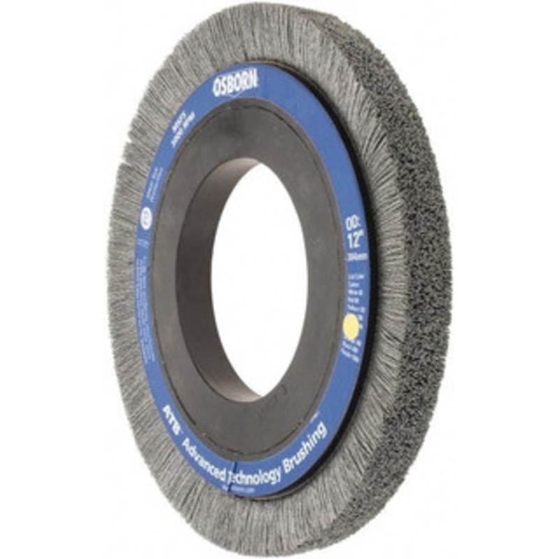 Osborn 12 OD, 5-1/4 Arbor Hole, Crimped Nylon Wheel Brush 1 Face Width, 1-1/4 Trim Length, 0.028 Filament Diam, 1,800 RPM 0004064600 – 01063718