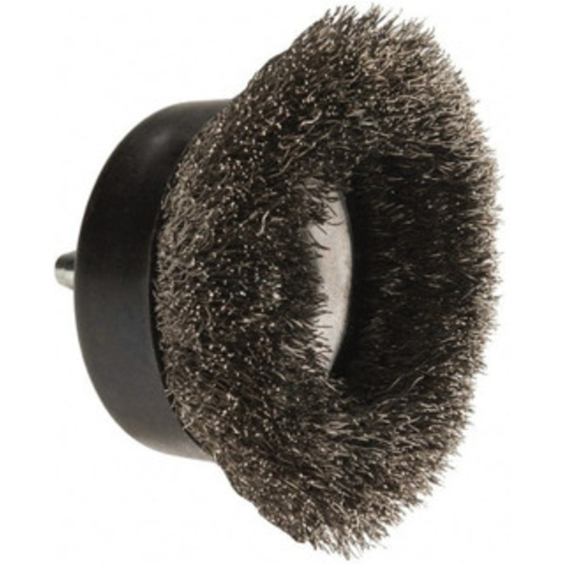 Osborn 2-1/2 Diam 1/4 Shank Stainless Steel Fill Cup Brush Crimped Wire, 0.008 Wire Diam, 5/8 Trim, 4,500 Max RPM 0003241600 – 00221531