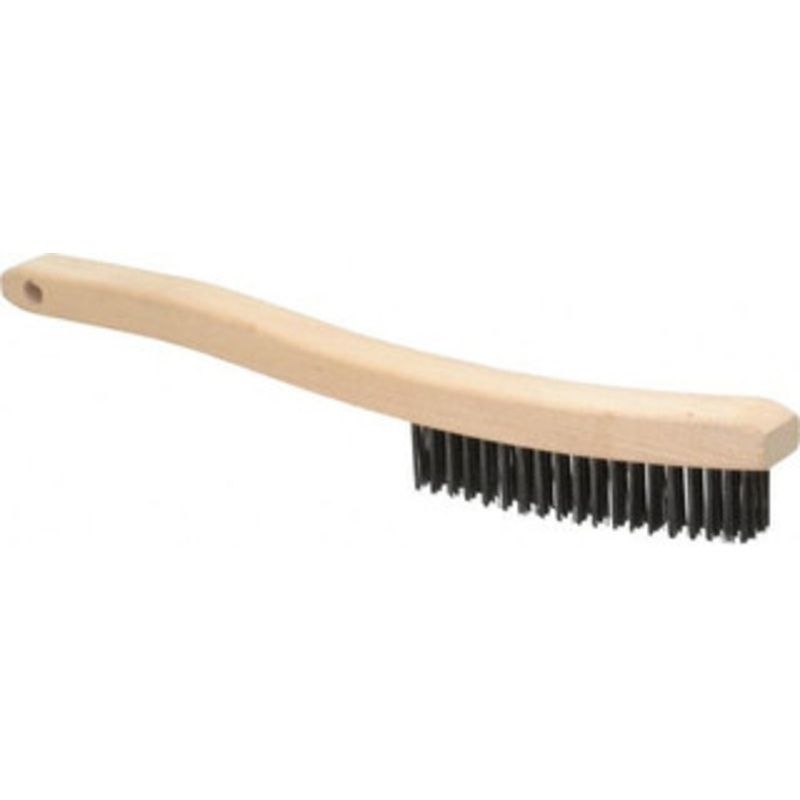 Osborn 3 Rows x 19 Columns Steel Scratch Brush 6 Brush Length, 13-11/16 OAL, 1-1/8 Trim Length, Wood Curved Handle 0005401500 – 53502183
