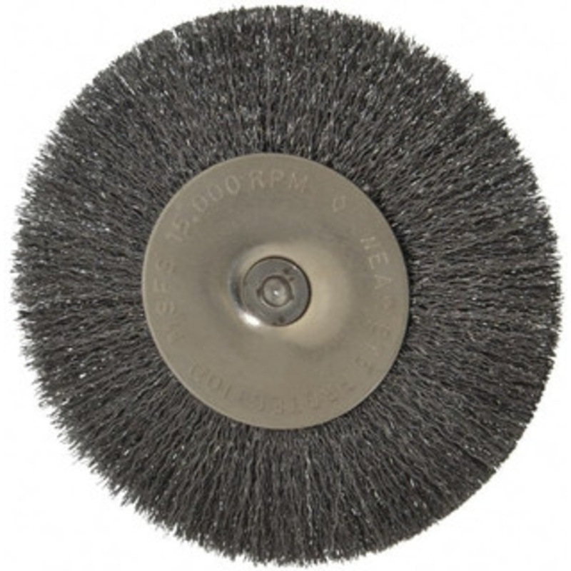 Osborn 4 OD, 1/4 Shank Diam, Crimped Steel Wheel Brush 1/2 Face Width, 1 Trim Length, 0.008 Filament Diam, 15,000 RPM 0001144500 – 06082143