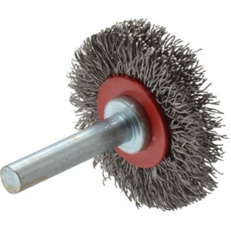 Value Collection 1-5/8 OD, 1/4 Shank Diam, Crimped Steel Wheel Brush 5/16 Face Width, 9/16 Trim Length, 0.015 Filament Diam, 18,000 RPM S00651612 – 00651612