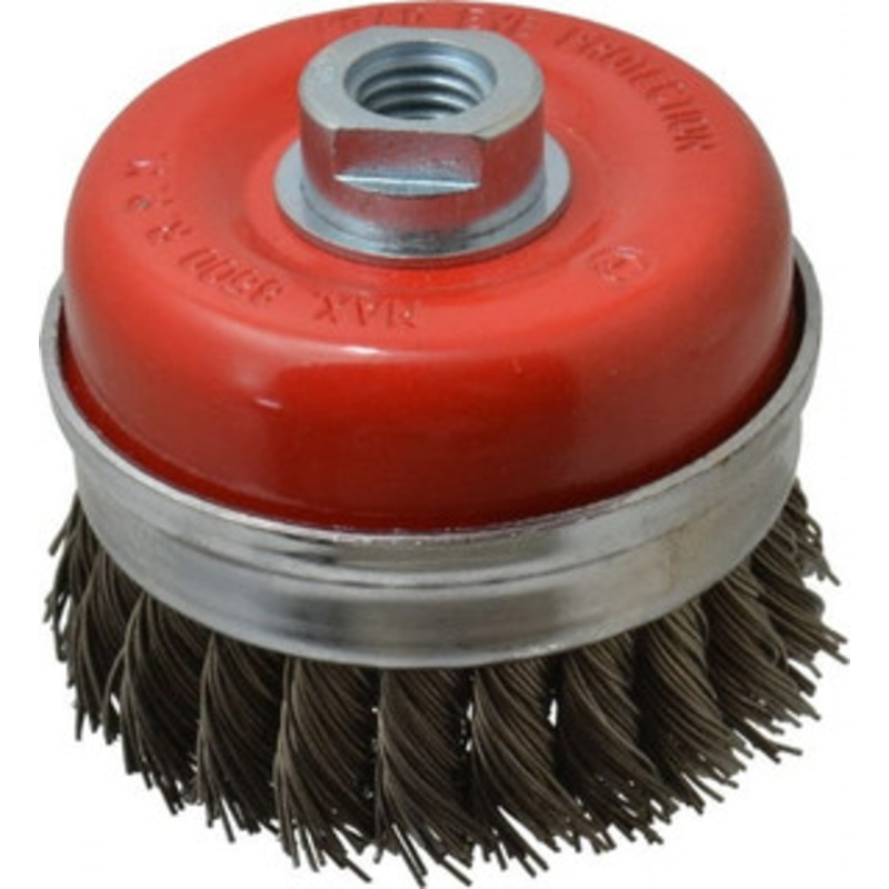Value Collection 3-3/16 Diam 5/8-11 Threaded Arbor Steel Fill Cup Brush Knotted Wire, 0.0314 Wire Diam, 8,500 Max RPM S04185716 – 04185716