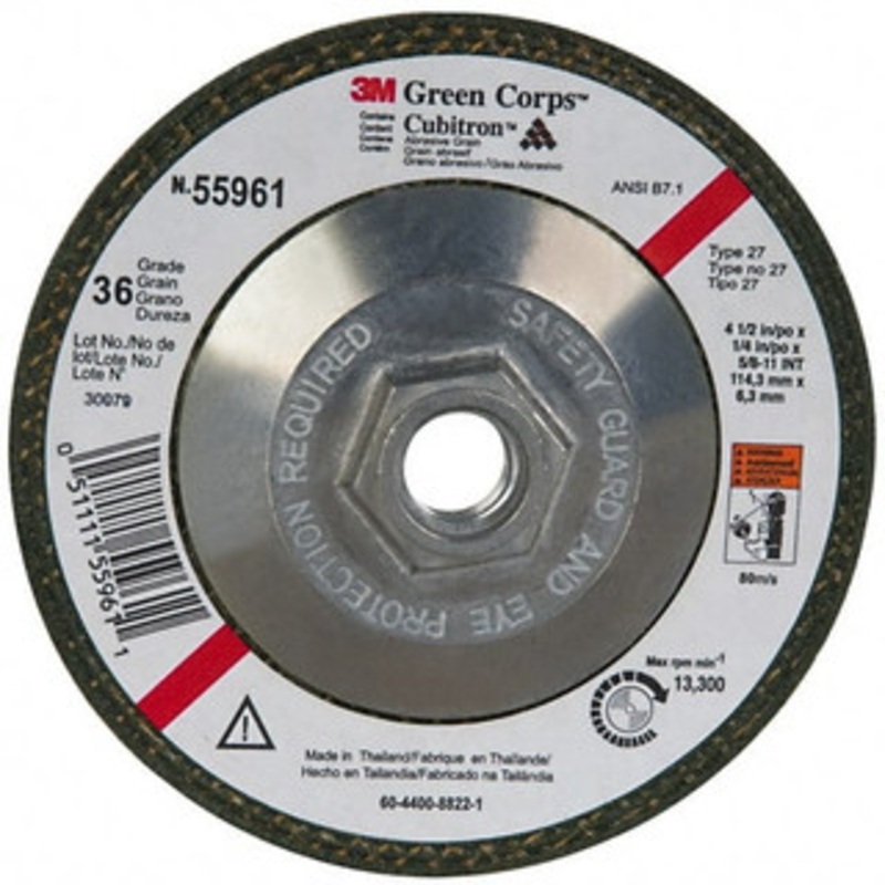 3M 36 Grit, 4-1/2 Wheel Diam, 1/4 Wheel Thickness, Type 27 Depressed Center Wheel Ceramic, 13,300 Max RPM, Compatible with Angle Grinder 7010359976 – 43349513