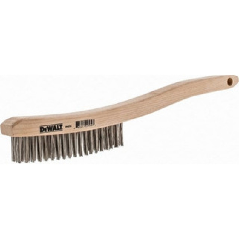 DeWALT 19 Rows x 3 Columns Stainless Steel Scratch Brush 13-11/16 OAL, 1-1/8 Trim Length, Wood Curved Handle DW49704 – 42195115