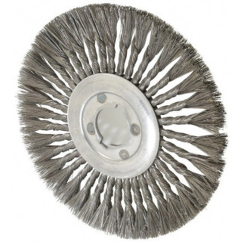 Osborn 12 OD, 2 Arbor Hole, Knotted Steel Wheel Brush 5/8 Face Width, 3-1/4 Trim Length, 0.016 Filament Diam, 4,500 RPM 0002675500 – 06083117