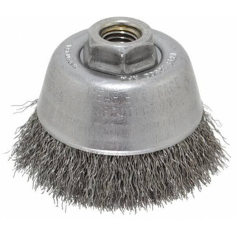 Osborn 3-1/2 Diam 5/8-11 Threaded Arbor Steel Fill Cup Brush Crimped Wire, 0.014 Wire Diam, 7/8 Trim, 14,000 Max RPM 0003203400 – 00221853