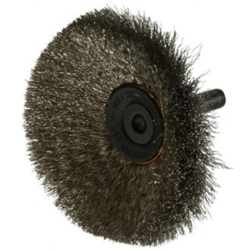 Osborn 3 OD, 1/4 Shank Diam, Crimped Stainless Steel Wheel Brush 7/16 Face Width, 15/16 Trim Length, 0.006 Filament Diam, 20,000 RPM 0001147700 – 06082465