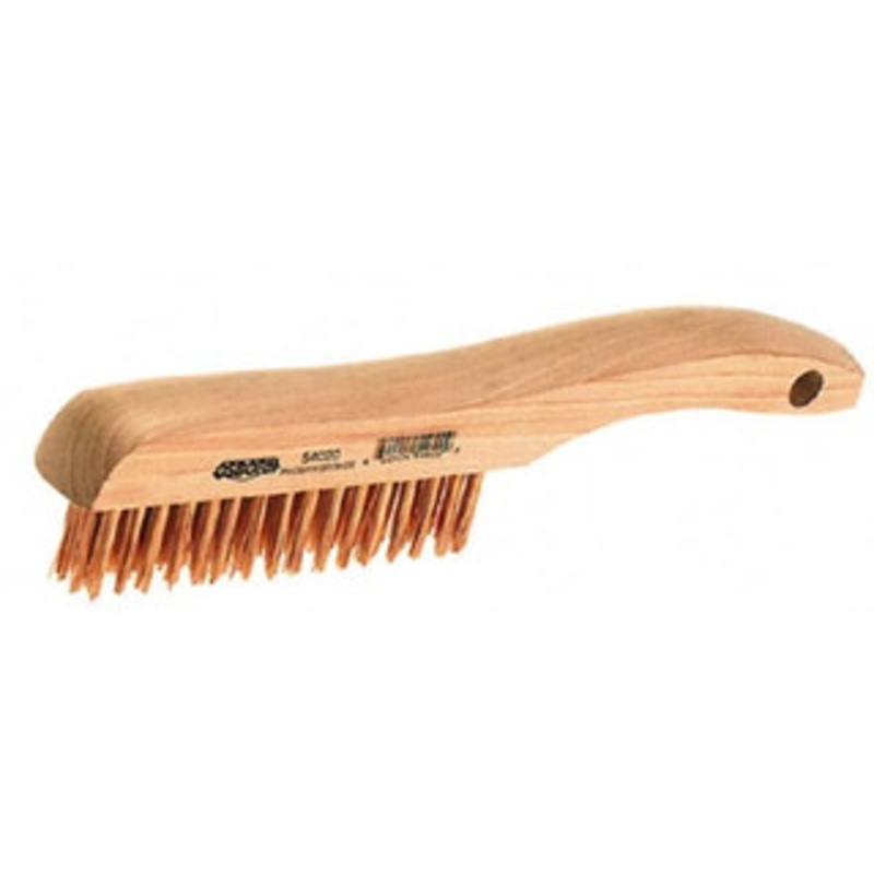 Osborn 4 Rows x 16 Columns Bronze Scratch Brush 5-1/4 Brush Length, 10 OAL, 1-1/8 Trim Length, Wood Shoe Handle 0005402000 – 53502233