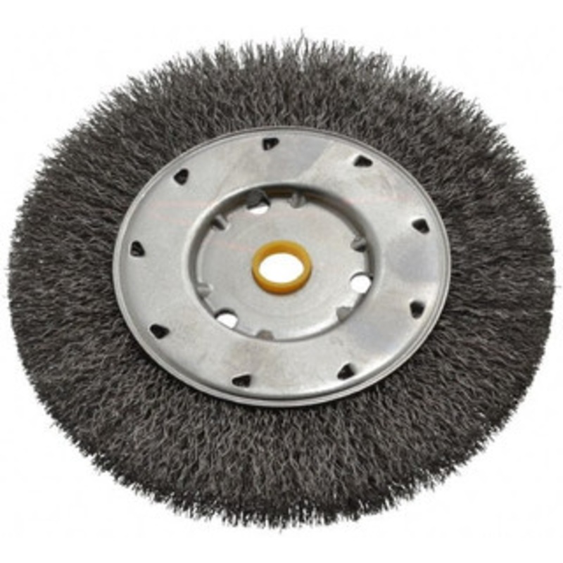 Osborn 6 OD, 1/2 & 5/8 Arbor Hole, Crimped Steel Wheel Brush 5/8 Face Width, 1-1/8 Trim Length, 0.0118 Filament Diam, 6,000 RPM 0002140300 – 06081541