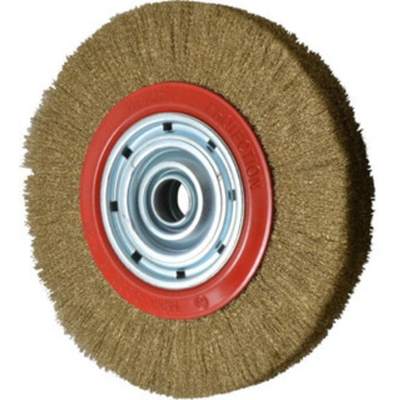 Value Collection 12 OD, 1-1/4 Arbor Hole, Crimped Brass-Coated Steel Wheel Brush 1-21/32 Face Width, 2-3/8 Trim Length, 0.007 Filament Diam, 3,000 RPM S04064994 – 04064994