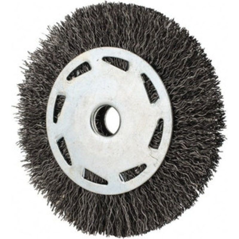 Value Collection 4 OD, 1/2 Arbor Hole, Crimped Steel Wheel Brush 7/16 Face Width, 23/32 Trim Length, 0.012 Filament Diam, 5,000 RPM S00651810 – 00651810