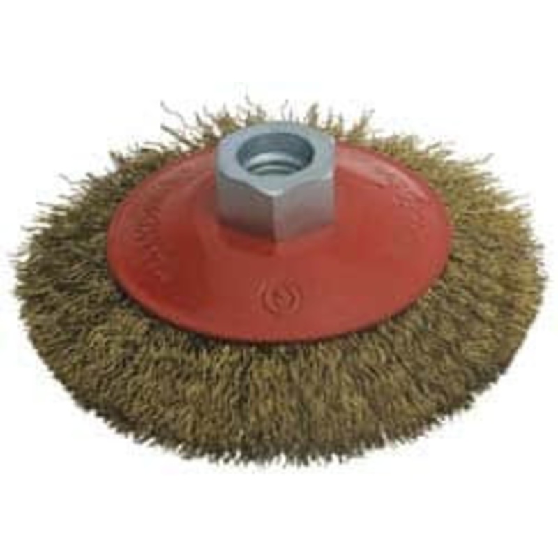 Value Collection 4 OD, M14x2.00 Arbor Hole, Crimped Brass-Coated Steel Wheel Brush 3/8 Face Width, 0.012 Filament Diam, 12,500 RPM 512061-3008 – 04065264