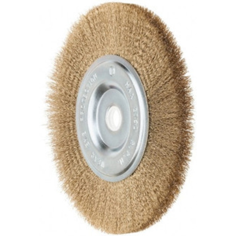 Value Collection 6 OD, 5/8 Arbor Hole, Crimped Brass-Coated Steel Wheel Brush 1/2 Face Width, 1-3/8 Trim Length, 0.012 Filament Diam, 3,750 RPM S04065132 – 04065132