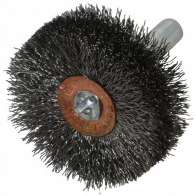 Weiler Abrasives 1-1/2 OD, 1/4 Shank Diam, Crimped Steel Wheel Brush 1/2 Face Width, 1/2 Trim Length, 0.008 Filament Diam, 20,000 RPM 90309 – 00462879