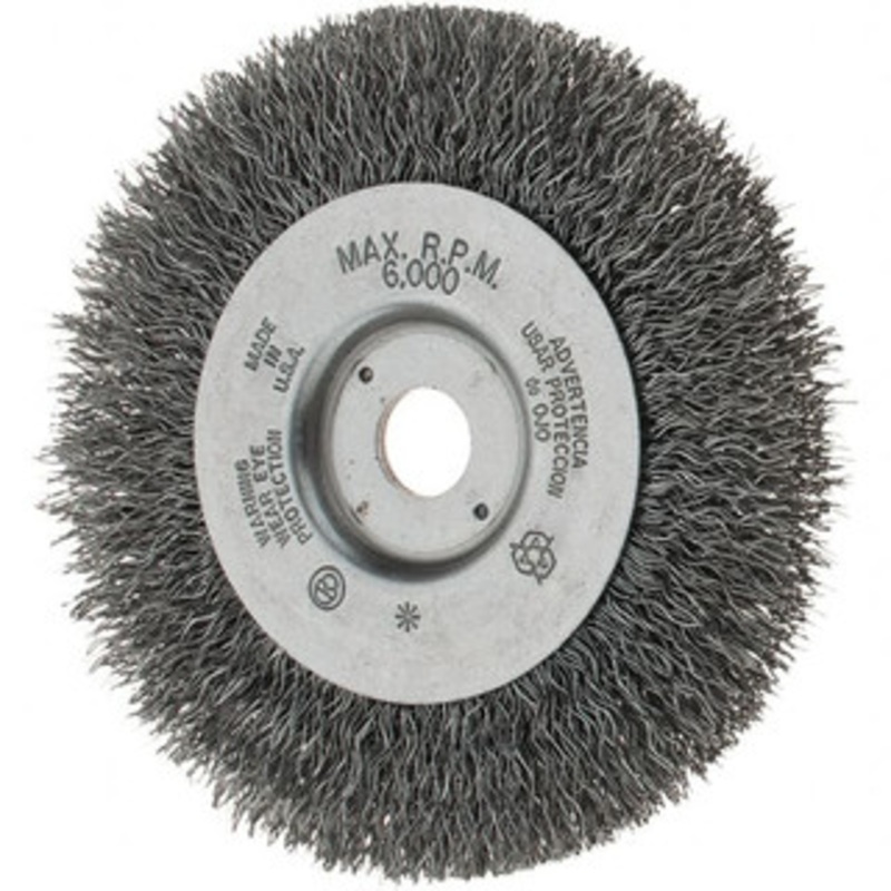 Weiler Abrasives 4 OD, 1/2 Arbor Hole, Crimped Steel Wheel Brush 1/2 Face Width, 13/16 Trim Length, 0.014 Filament Diam, 6,000 RPM 93283 – 64702269