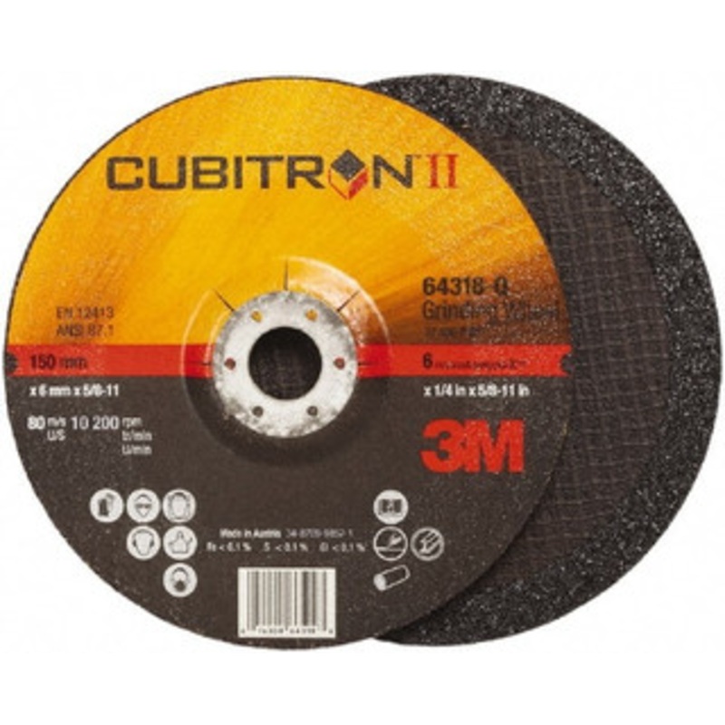 3M 36 Grit, 6 Wheel Diam, 1/4 Wheel Thickness, Type 27 Depressed Center Wheel Coarse Grade, Ceramic, Resinoid Bond, Q Hardness, 10,200 Max RPM, Compatible with Angle Grinder 7100103318 – 35191196