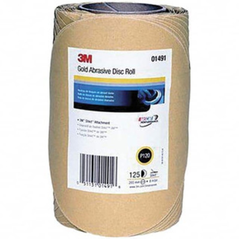 3M 8 Diam, 120 Grit FEPA, Aluminum Oxide Adhesive PSA Disc Fine Grade, Gold, A Weighted Backing, Flexible, Use with Random Orbital Sanders 7000118772 – 01209410