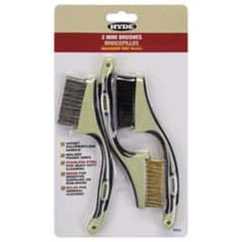 Hyde Tools 3 Piece Brass, Nylon & Stainless Hand Brush Set 6-1/2 Brush Length, 0.1mm Trim Length 46843 – 51328839