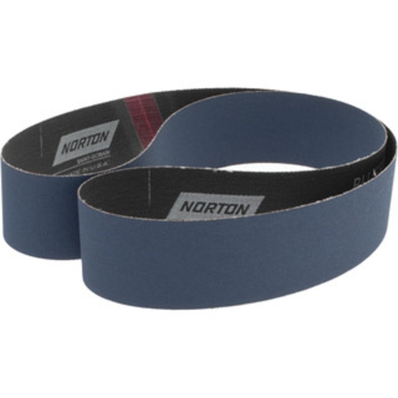 Norton 2 Wide x 48 OAL, 180 Grit, Zirconia Alumina Abrasive Belt Zirconia Alumina, Very Fine, Coated, X Weighted Cloth Backing, Series R823 78072728611 – 85118180