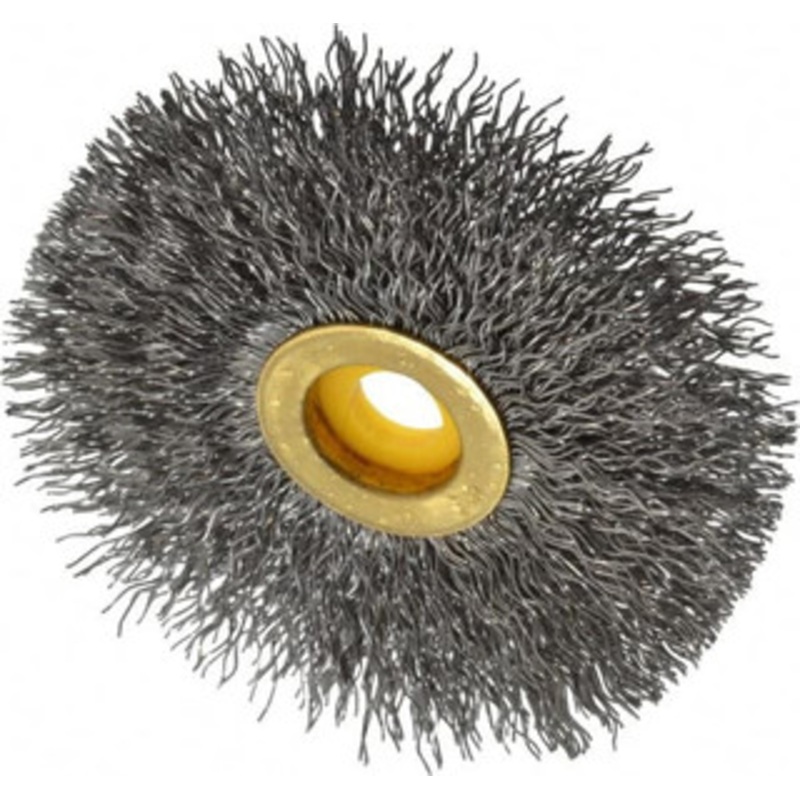 Osborn 3 OD, 3/8 Arbor Hole, Crimped Steel Wheel Brush 3/8 Face Width, 15/16 Trim Length, 0.014 Filament Diam, 20,000 RPM 0001142900 – 06081921