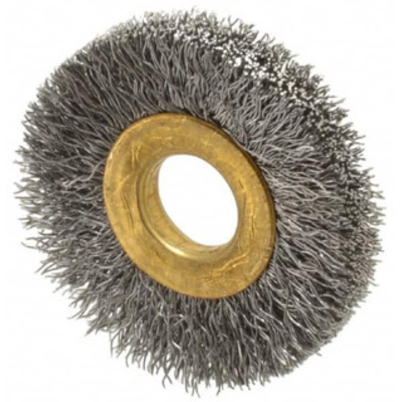 Value Collection 1-1/2 OD, 3/8 Arbor Hole, Crimped Steel Wheel Brush 1/4 Face Width, 3/8 Trim Length, 0.007 Filament Diam, 20,000 RPM S00651687 – 00651687