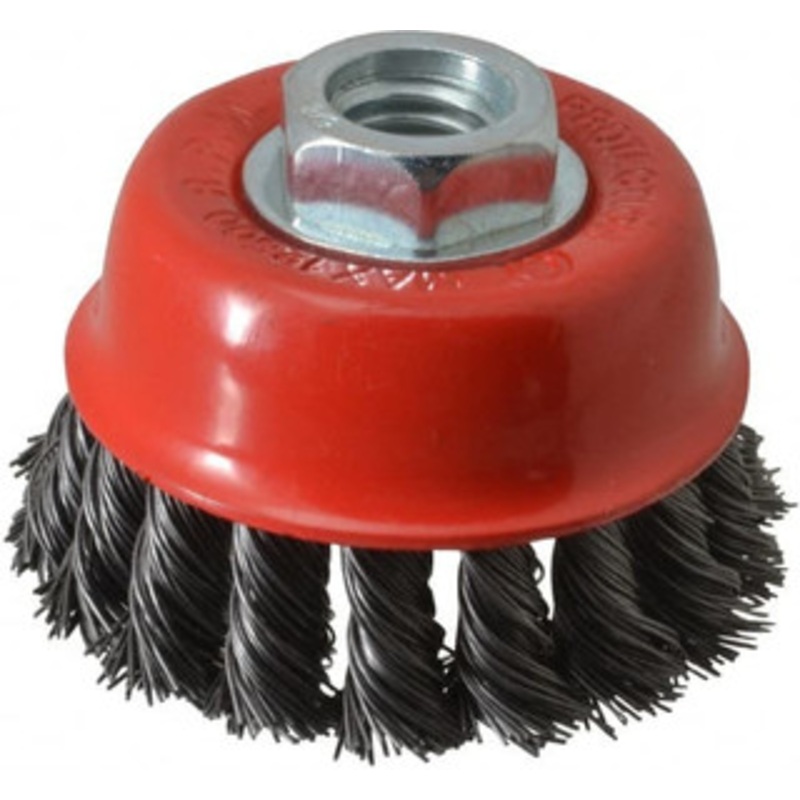 Value Collection 2-5/8 Diam 5/8-11 Threaded Arbor Steel Fill Cup Brush Knotted Wire, 0.02 Wire Diam, 12,500 Max RPM S04185567 – 04185567
