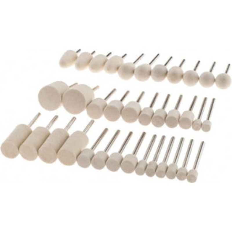 Value Collection 36 Piece, 1/8 Shank Diam, Wool Felt Bob Set Medium Density, Includes Ball, Cone, Cylinder, Flame, Olive & Oval Bobs 516204 – 91088336