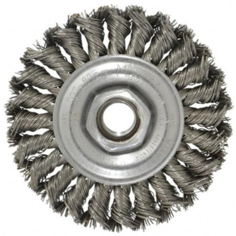 Weiler Abrasives 4 OD, 5/8-11 Arbor Hole, Knotted Steel Wheel Brush 1/2 Face Width, 7/8 Trim Length, 0.02 Filament Diam, 20,000 RPM 94642 – 03597176