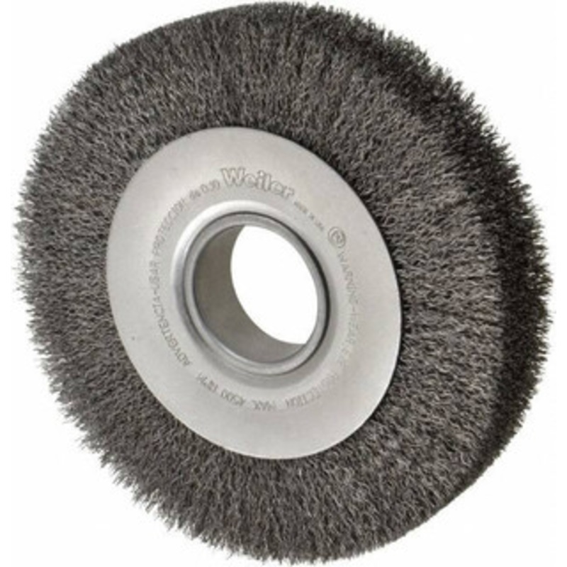 Weiler Abrasives 8 OD, 2 Arbor Hole, Crimped Steel Wheel Brush 1-1/2 Face Width, 1-3/8 Trim Length, 0.014 Filament Diam, 4,500 RPM 03150 – 75843847