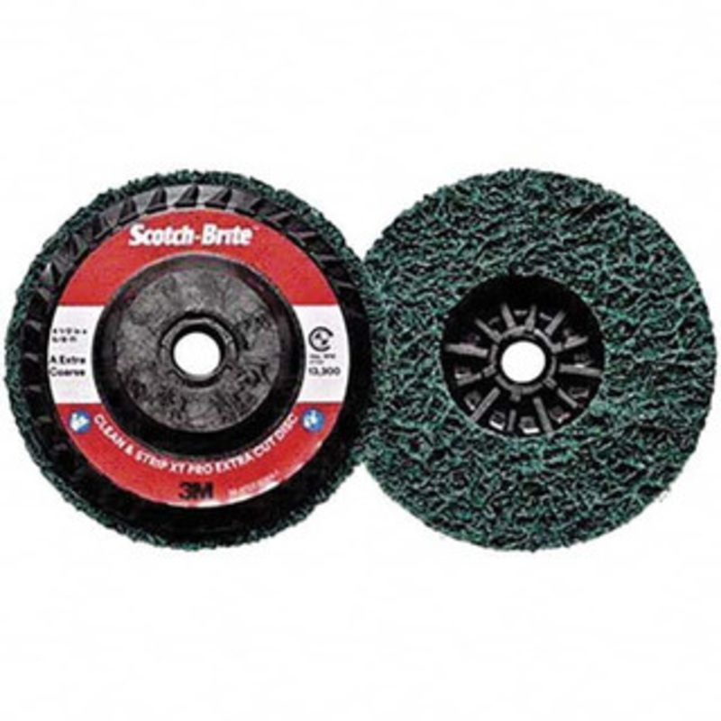 3M 4-1/2 Extra Coarse Grade Aluminum Oxide Deburring Disc 5/8-11 Threaded Center Hole, Quick Change Connection, Green, 13,300 Max RPM 7100175520 – 11030269