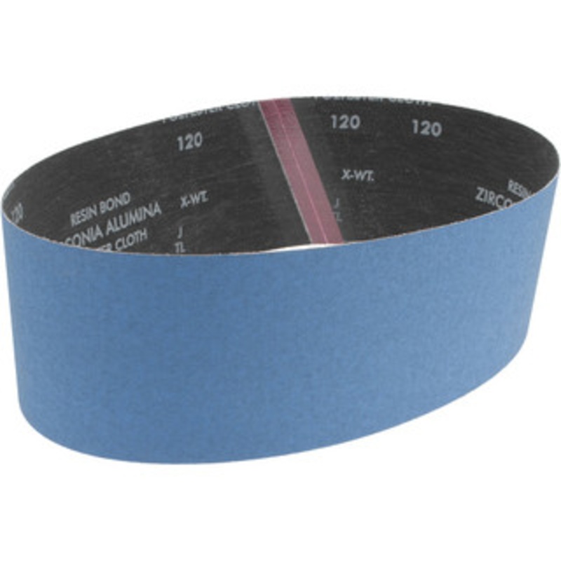 Norton 4 Wide x 36 OAL, 120 Grit, Zirconia Alumina Abrasive Belt Zirconia Alumina, Fine, Coated, X Weighted Cloth Backing, Series R823 78072728821 – 85126126