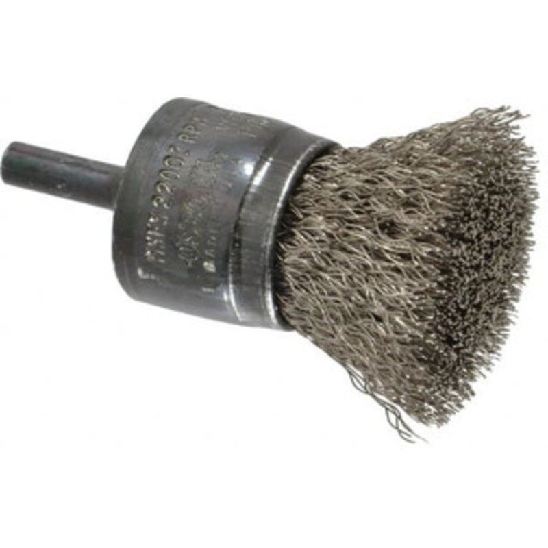 Osborn 1 Diam Stainless Steel Crimped End Brush 1 Trim Length, 1/4 Shank Diam, 20,000 Max RPM 0003071200 – 00126318