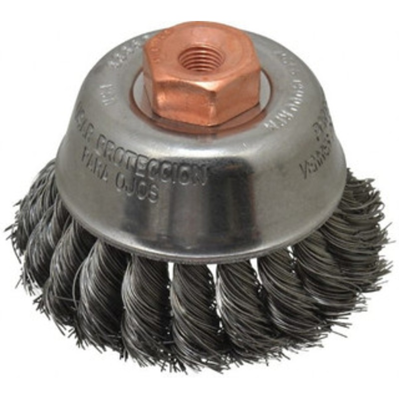 Osborn 2-3/4 Diam 3/8-24 Threaded Arbor Steel Fill Cup Brush Knotted Wire, 0.014 Wire Diam, 14,000 Max RPM 0003355300 – 00221648