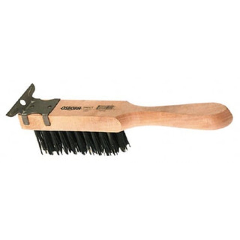 Osborn 4 Rows x 11 Columns Steel Scratch Brush 5-1/2 Brush Length, 11-3/8 OAL, 1-5/8 Trim Length, Wood Straight Handle 0005402100 – 53502241