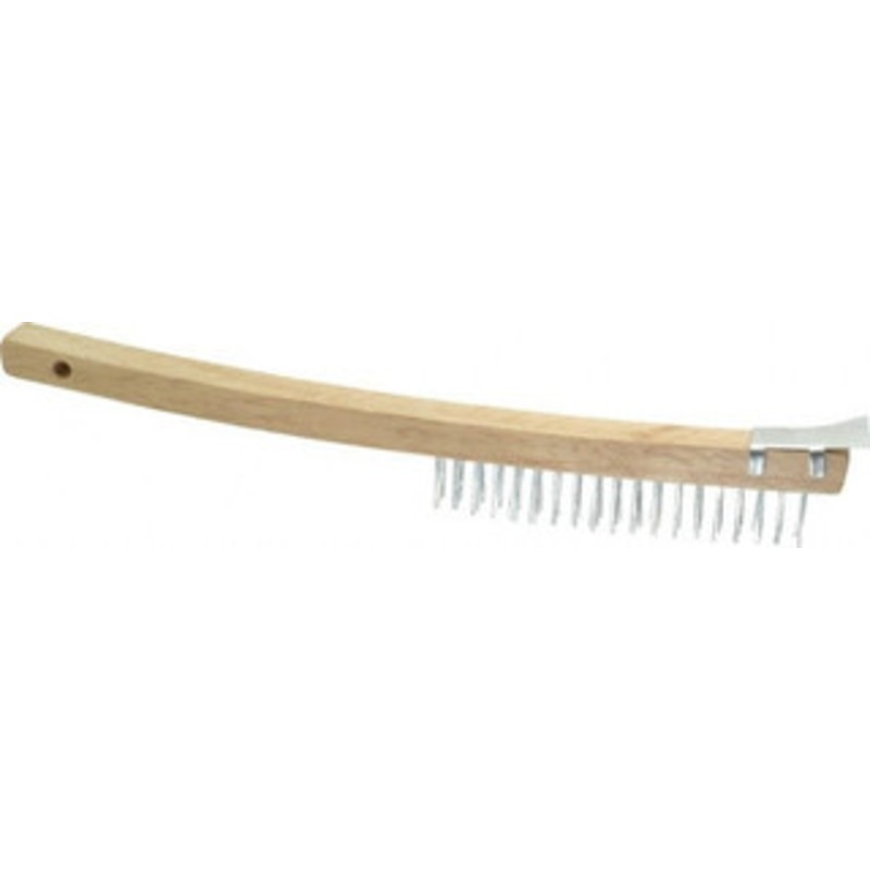 Value Collection 3 Rows x 19 Columns Bent Handle Scratch Brush with Scraper 1 Brush Length, 13-1/2 OAL, 1 Trim Length, Wood Curved Handle CBR0200 – 00353193